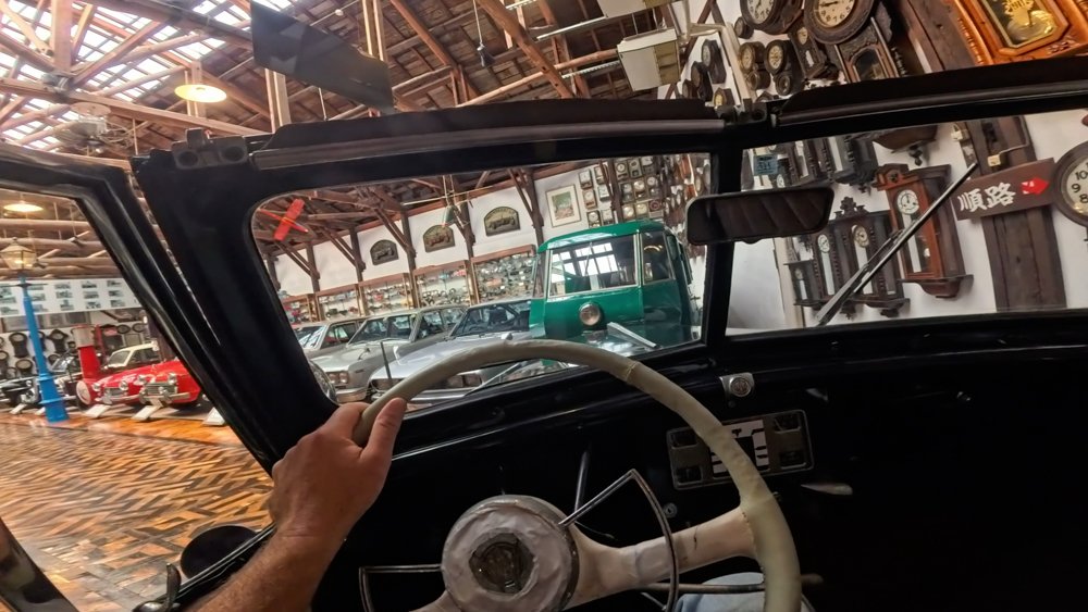 Vintage Japanese cars inside the Fukuyama Auto and Clock Museum in Hiroshima