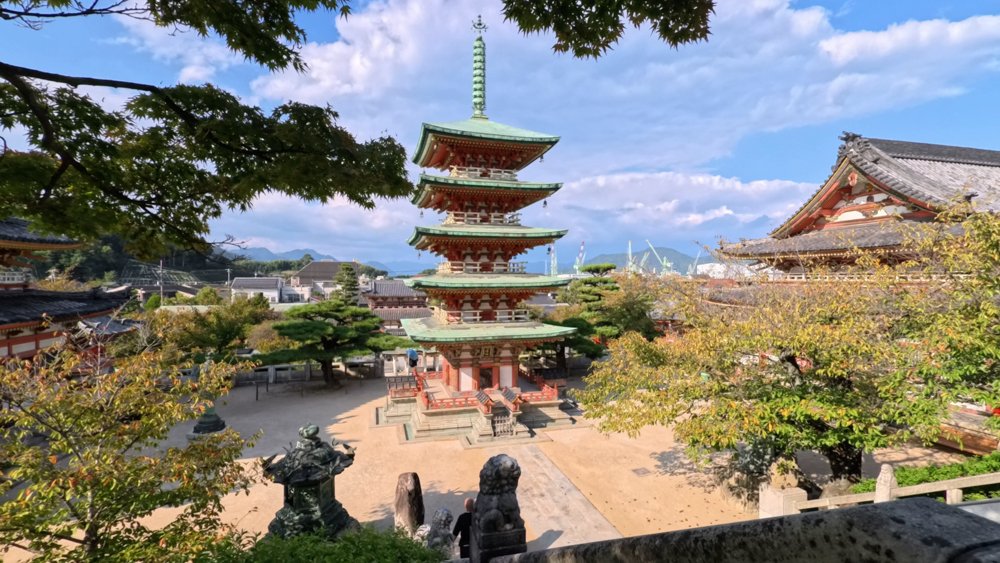Pagoda and temple buildings at Kosan-ji Temple in Hiroshima Prefecture